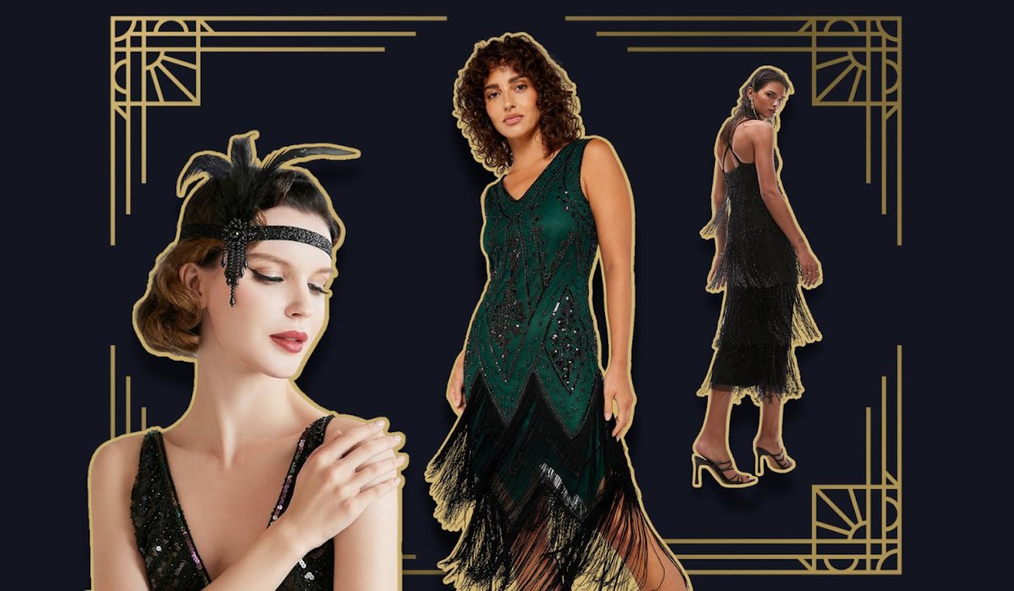 1920s 20s Flapper Gatsby Gangster Fancy Dress Black Kit Ladies Costume