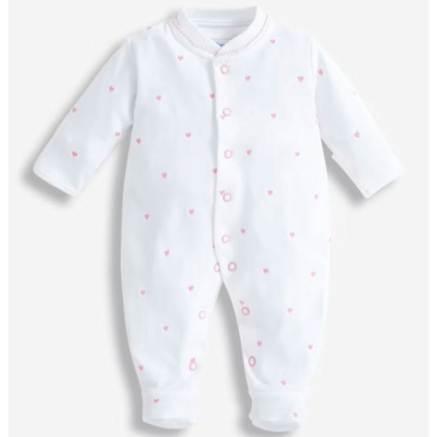 Jojo Maman Bebe Pink Heart Embroidered Baby Sleepsuit