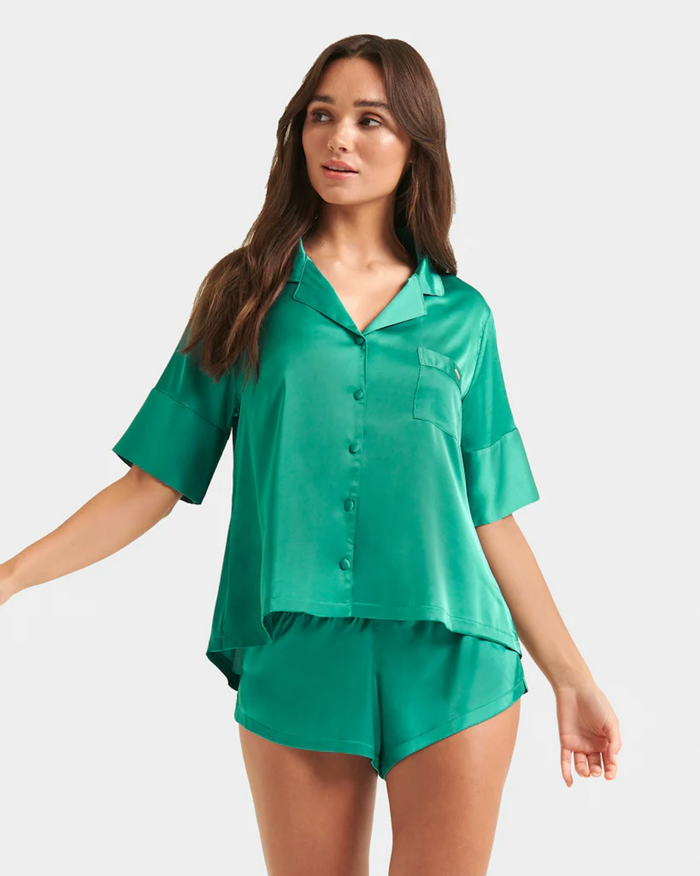 Bluebella Alma Luxury Satin Short Pyjama Set Columbia Green