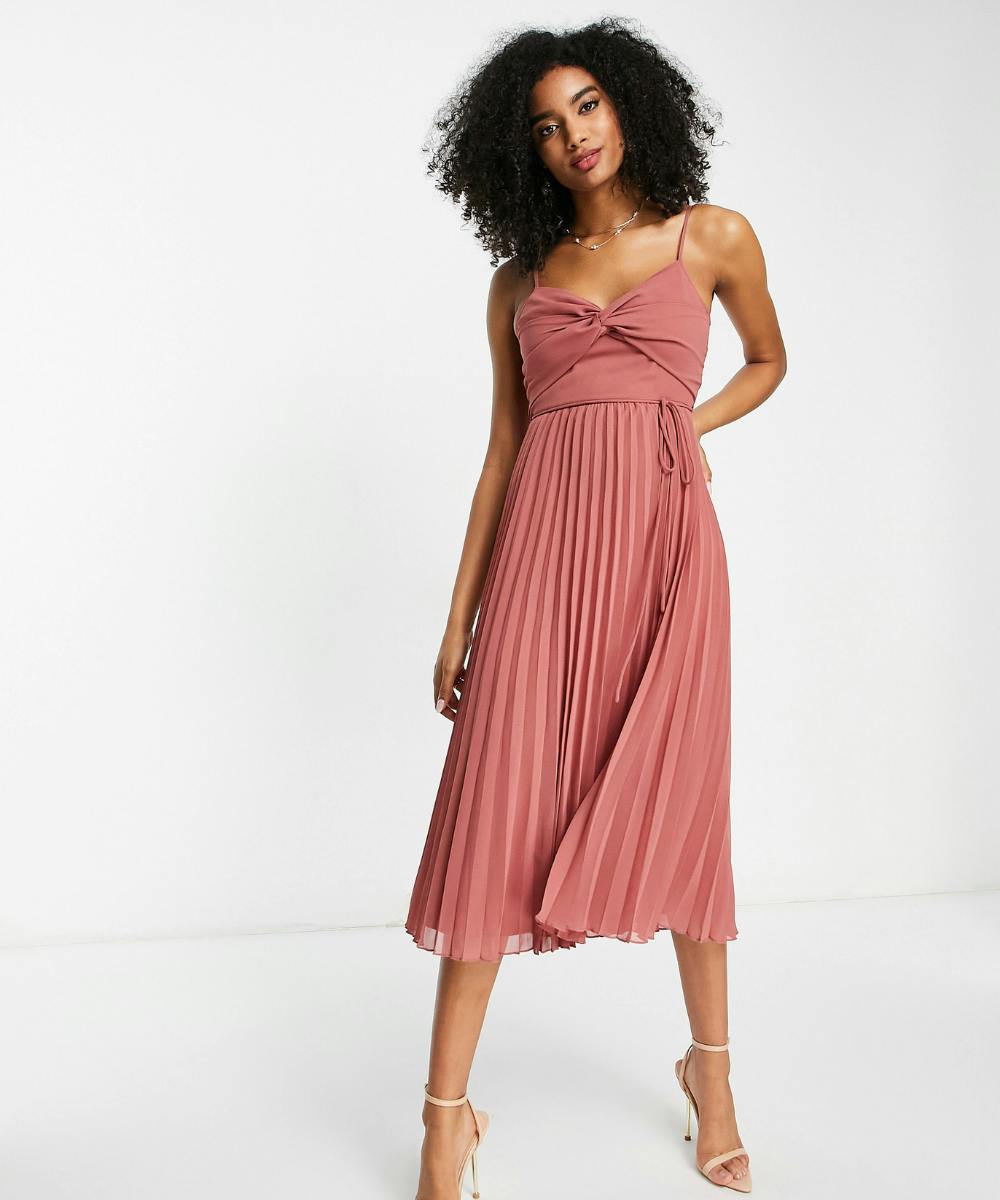 asos pink wedding guest dress