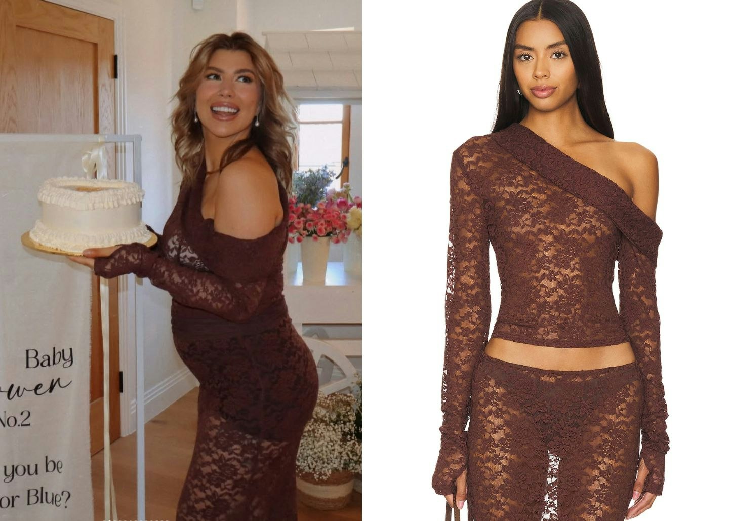 Olivia's gender reveal lace co-ord