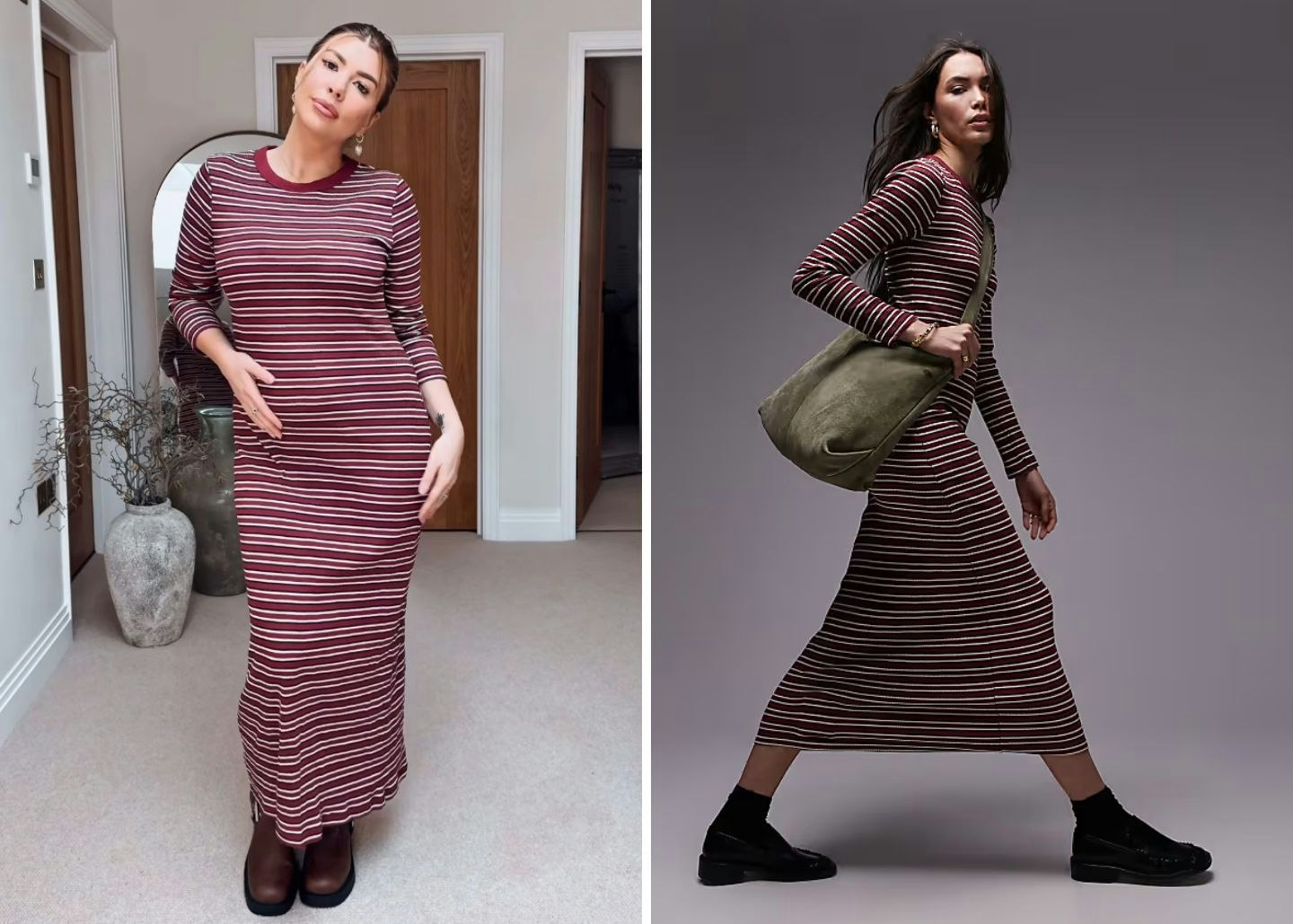 Olivia's striped maxi dress