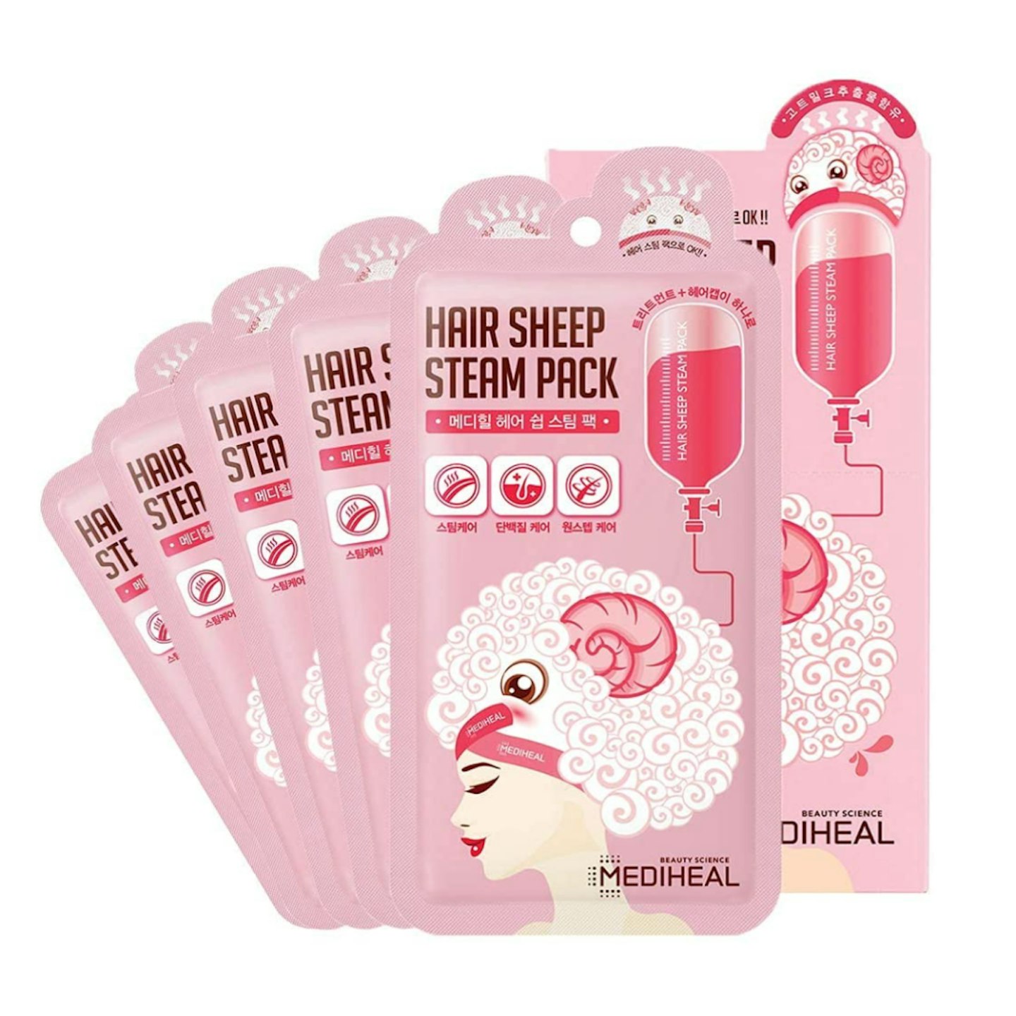 MEDIHEAL Hair Sheep Steam Pack 5 Sheets, Hair Mask for Intense Hair Repair