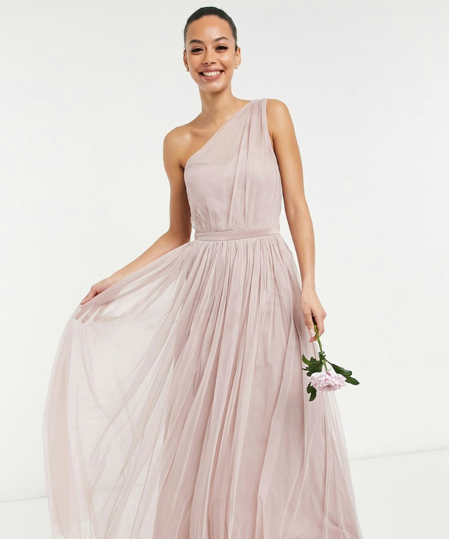 Anaya With Love Bridesmaid Tulle One Shoulder Maxi Dress in Pink