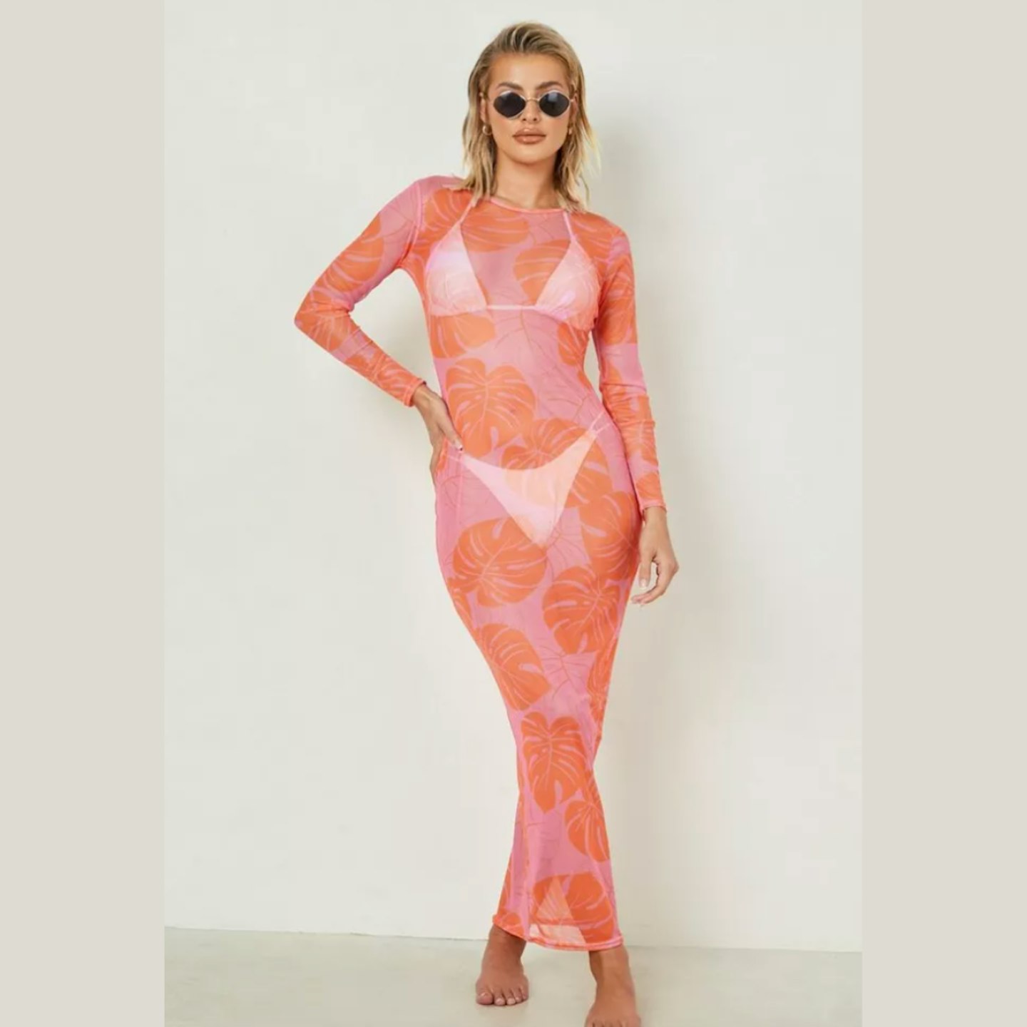 Tropical Mesh Cover Up Maxi Beach Dress