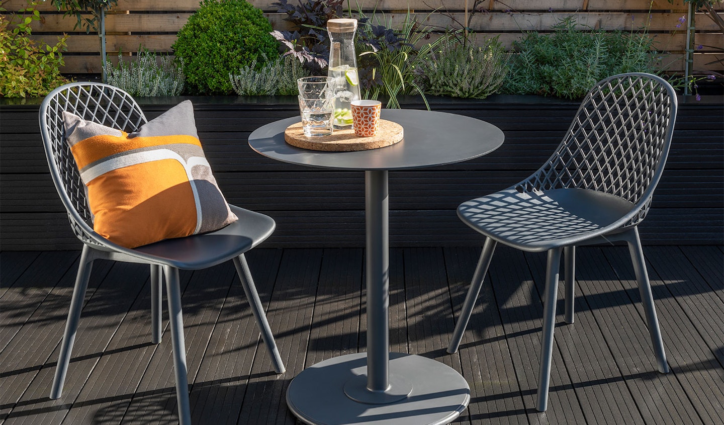 KETTLER Café Milano 2-Seater Garden Bistro Table & Chairs Set, Grey