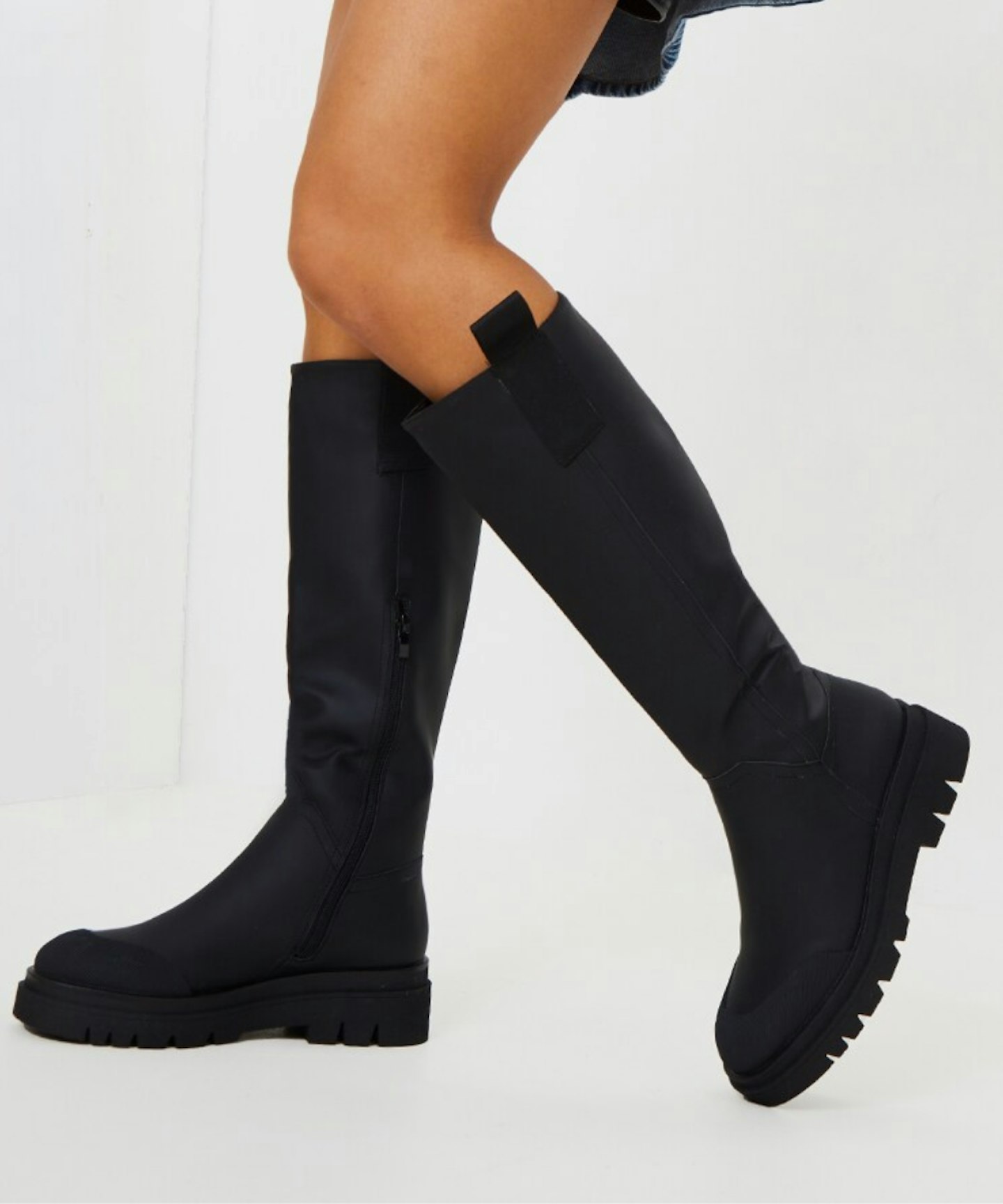 PrettyLittleThing Black Rubber Chunky Sole Welly Boots