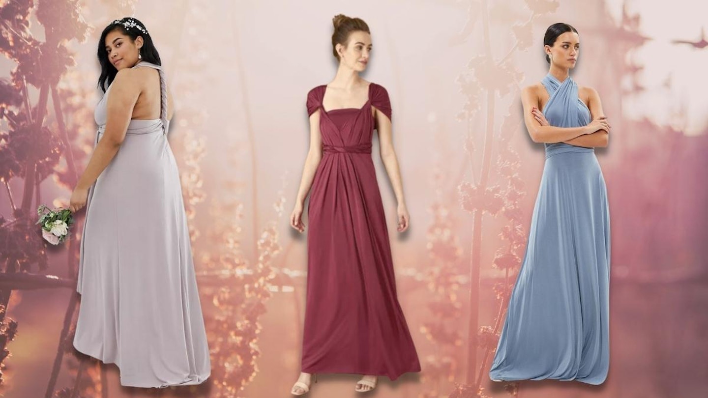 compilation of multiway bridesmaid dresses on floral backdrop