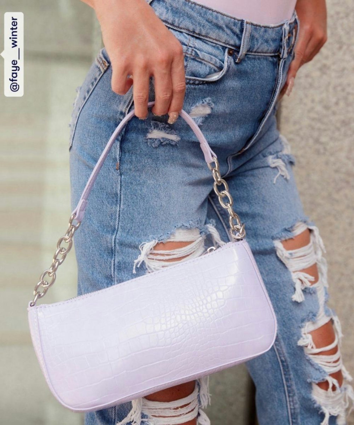 Lilac Faux Croc Chain Shoulder Bag