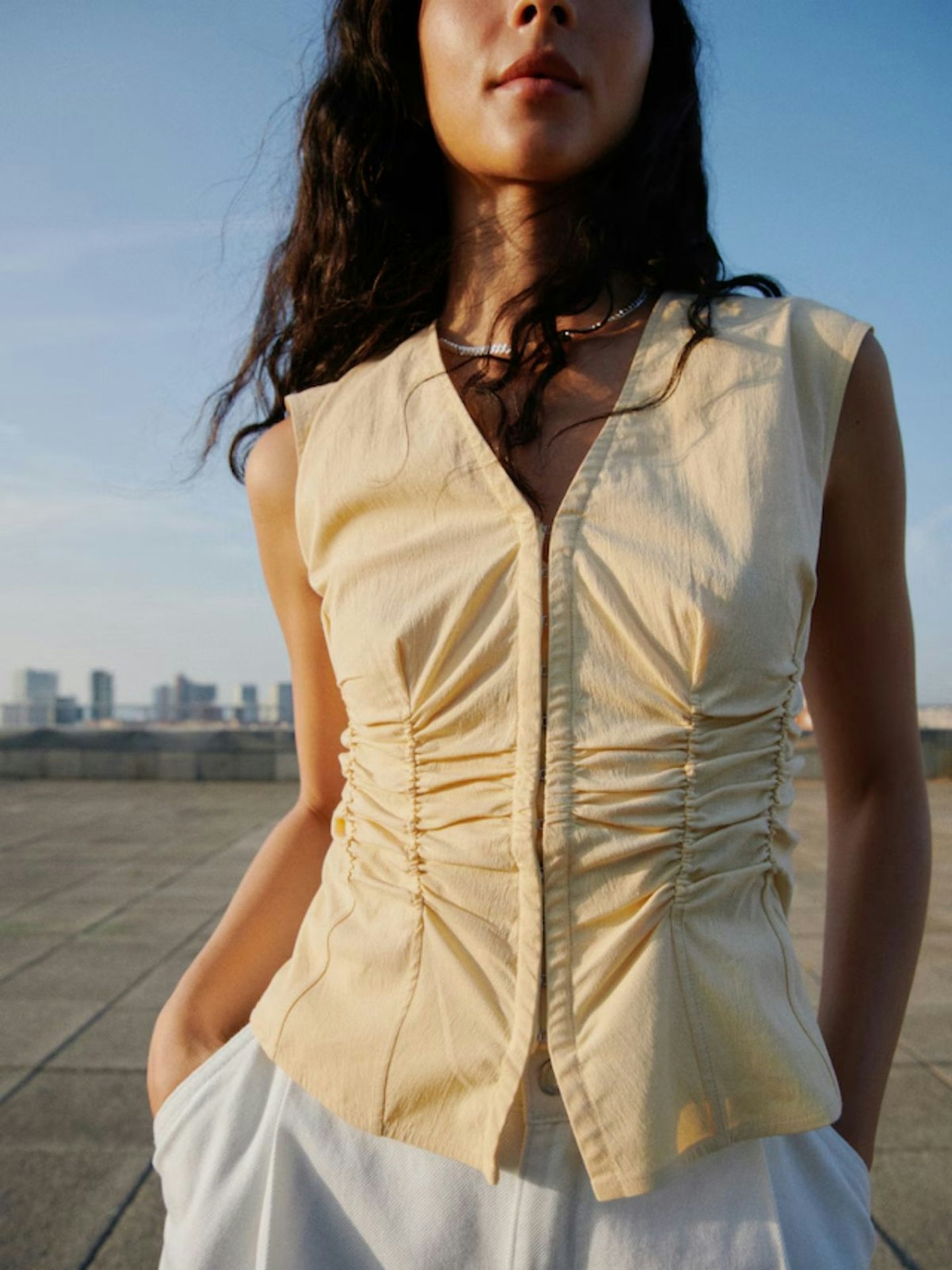 Mango Gathered Cotton Blouse