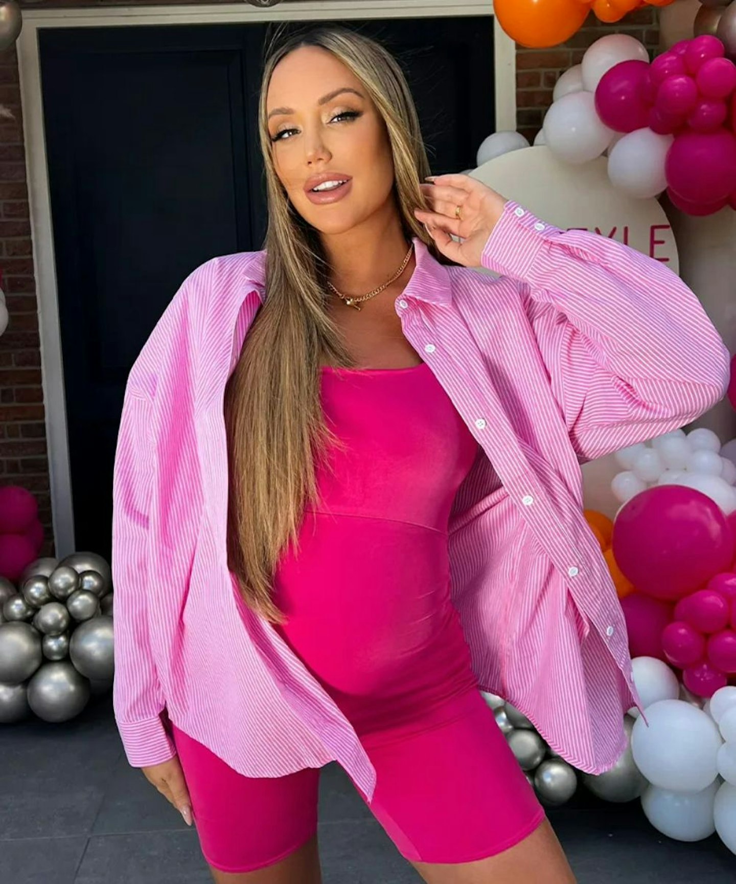 Charlotte Crosby Maternity Pink Stripe Oversized Shirt