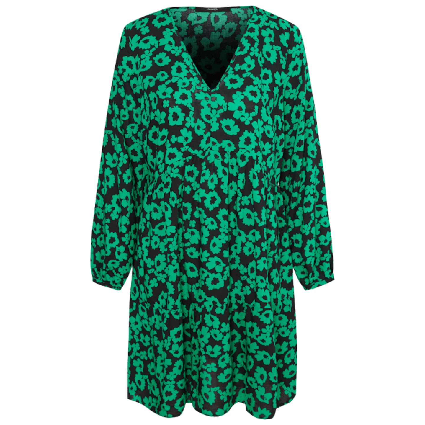 Green Floral Print Flared Mini Dress