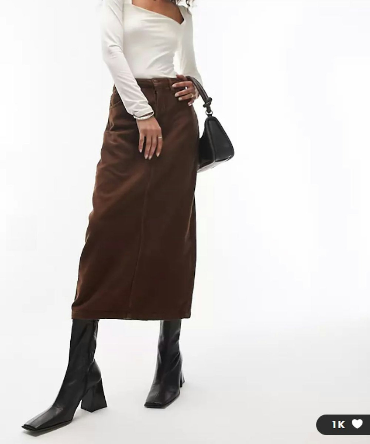 Topshop Cord Midi Skirt In Brown
