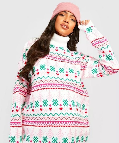 Boohoo Maternity Roll Neck Fairisle Christmas Jumper