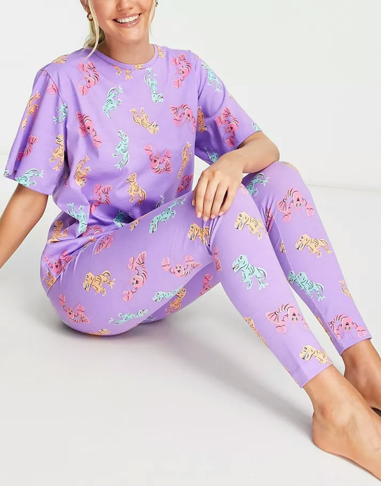 ASOS DESIGN Dino & Lobster Oversized Tee & Legging Pyjama Set