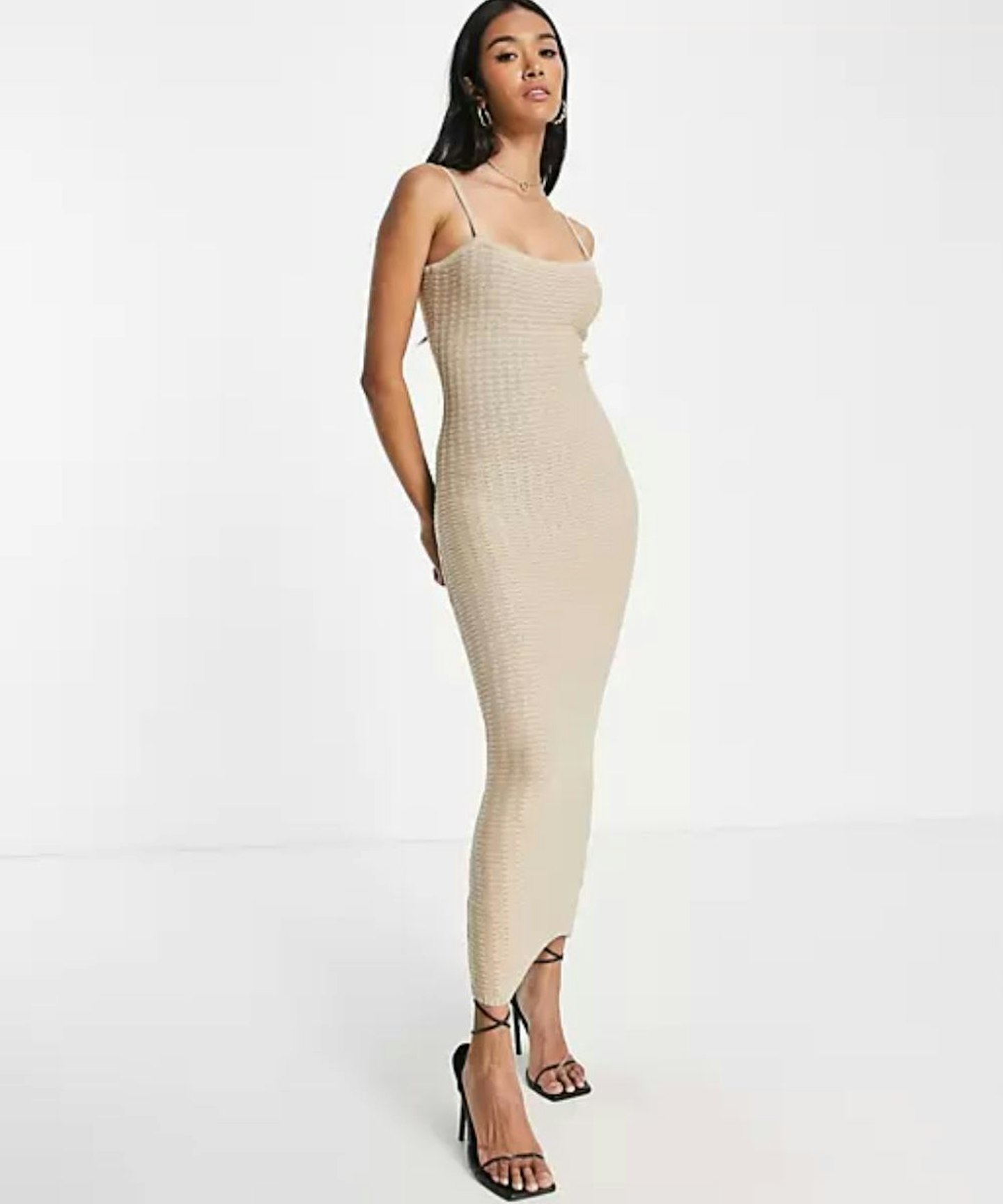 ASOS Pretty Lavish Keisha Light Knit Midi Dress In Beige