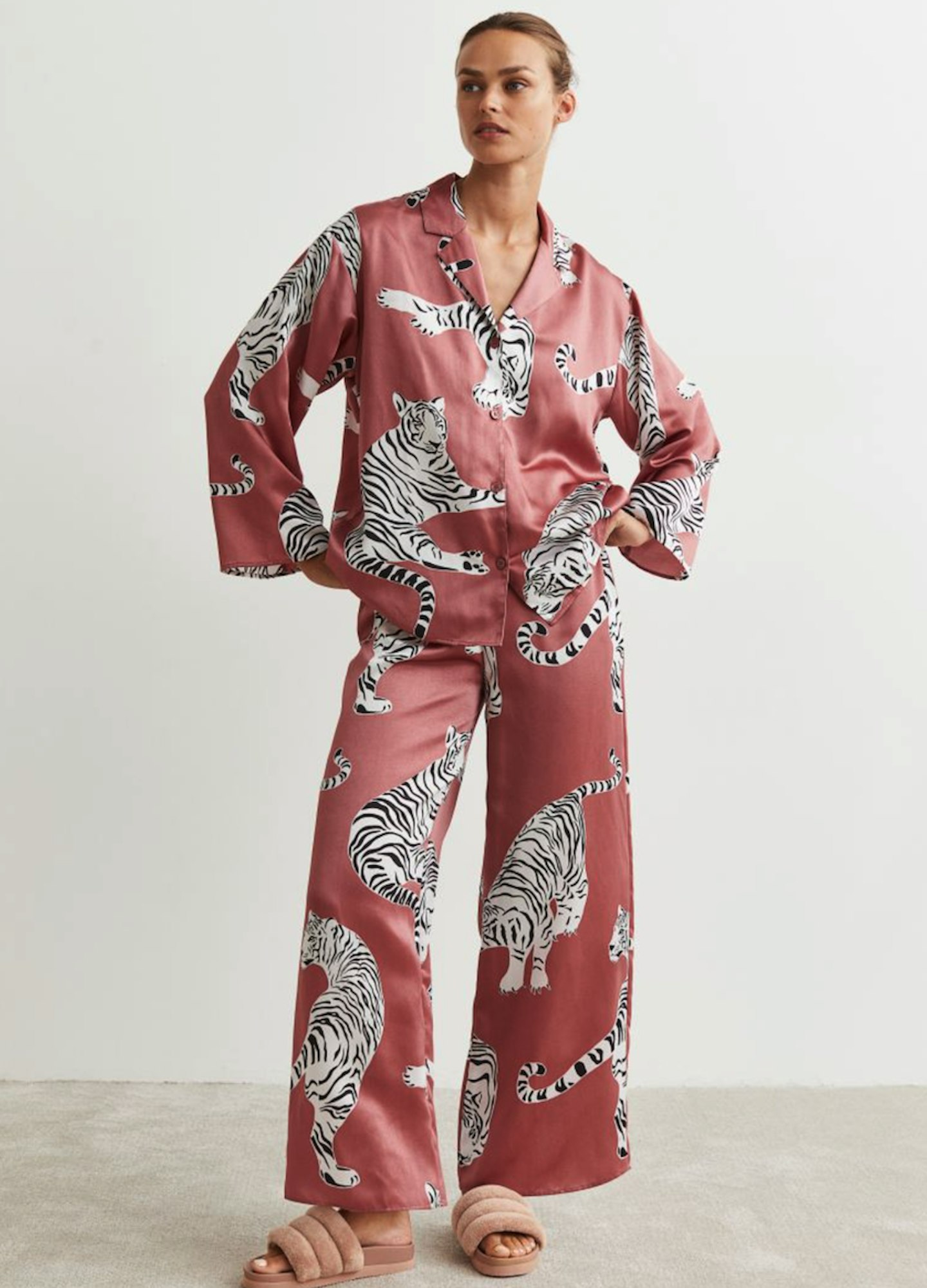 H&M Rose Tiger Print Pyjama Shirt And Bottoms