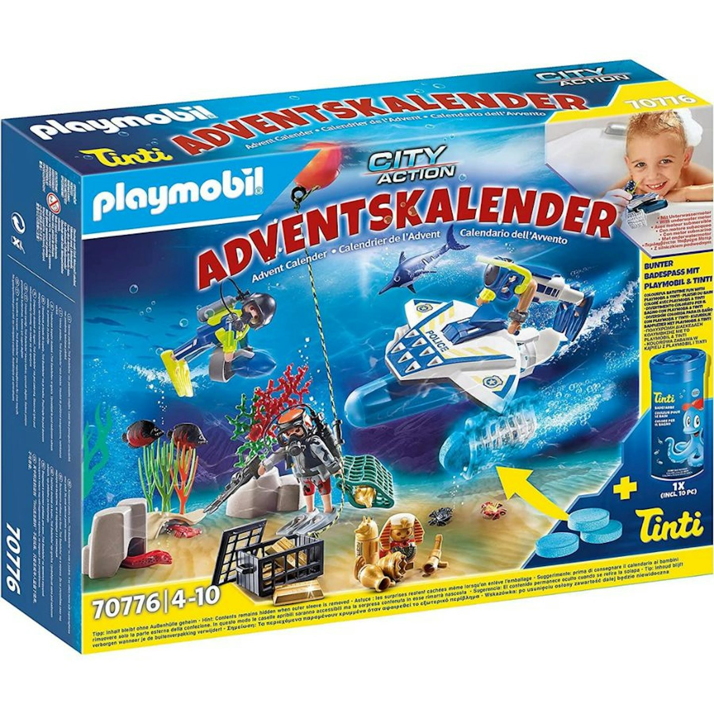 Playmobil 70776 City Action Police Diving Mission Advent Calendar with Colour-Changing Bath Fizzers