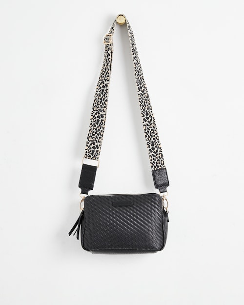 Isla Double Zip Weave Black Crossbody Bag