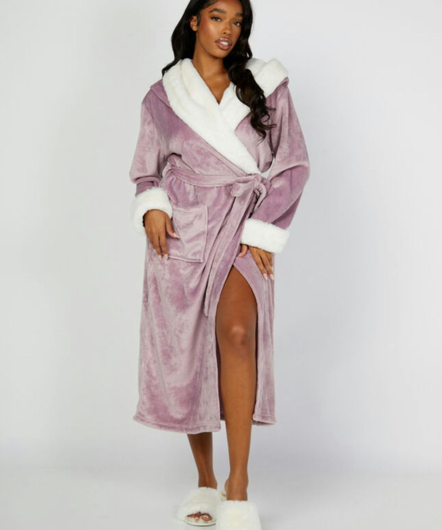 Boux Avenue Fluffy plush fur long dressing gown - Lilac