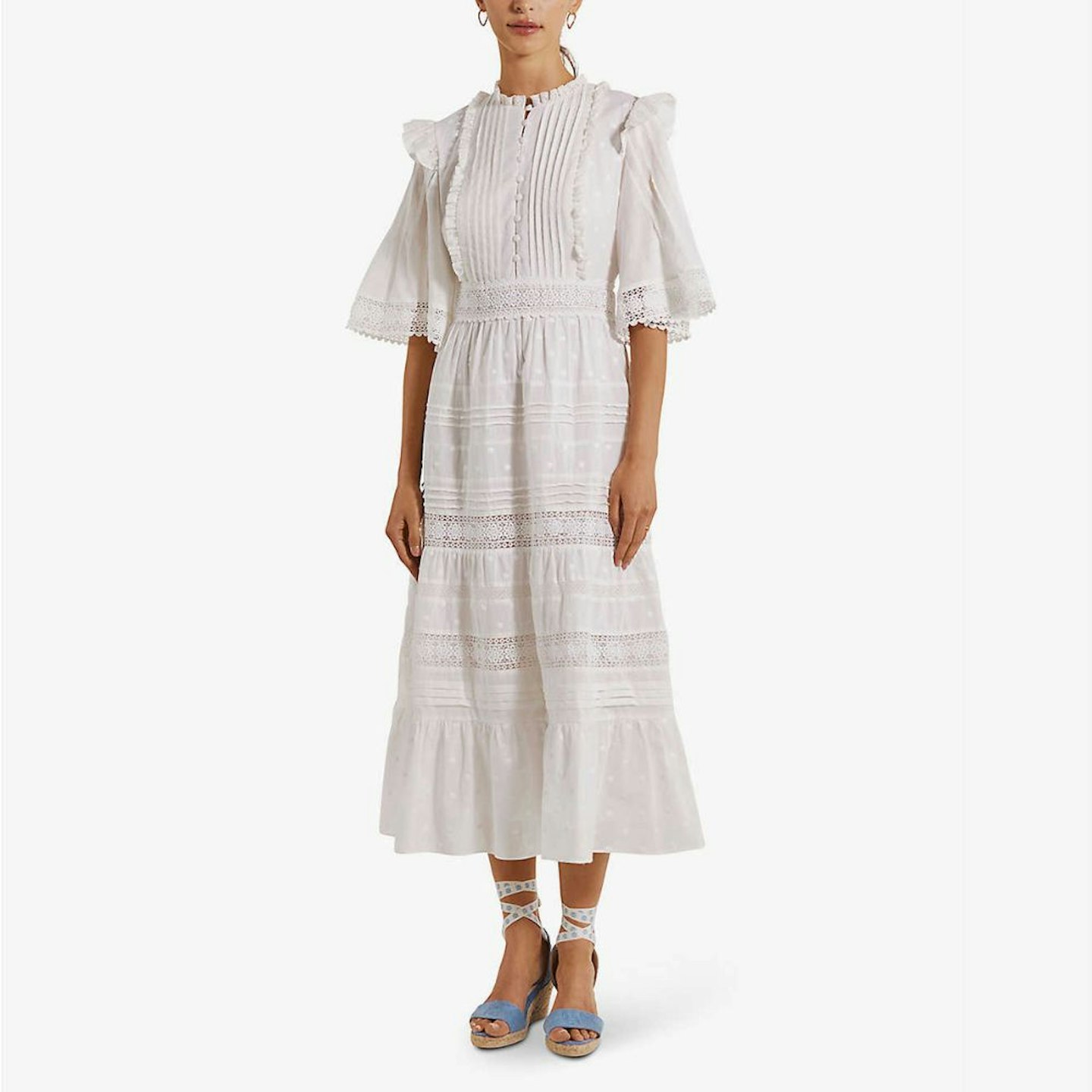 By Malina Vittoria frilled cotton midi dress