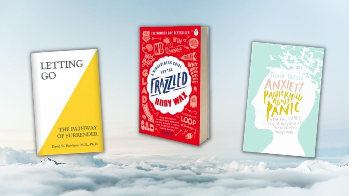 anxiety books on cloud background