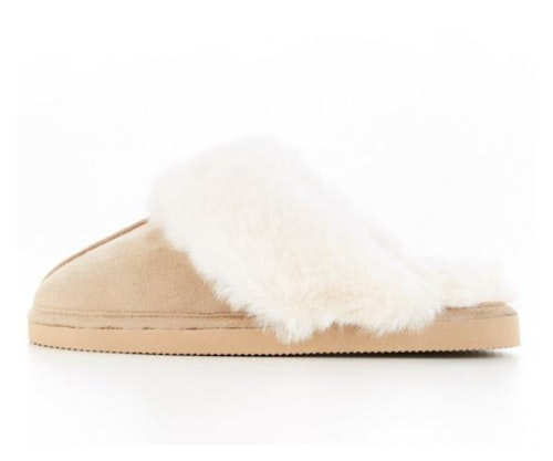 Faux Fur Lined Mule Slipper - Beige