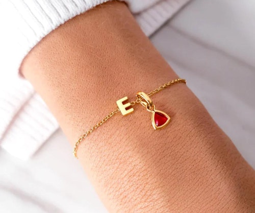 Birthstone & Little Luxe Letter Bracelet (Gold)