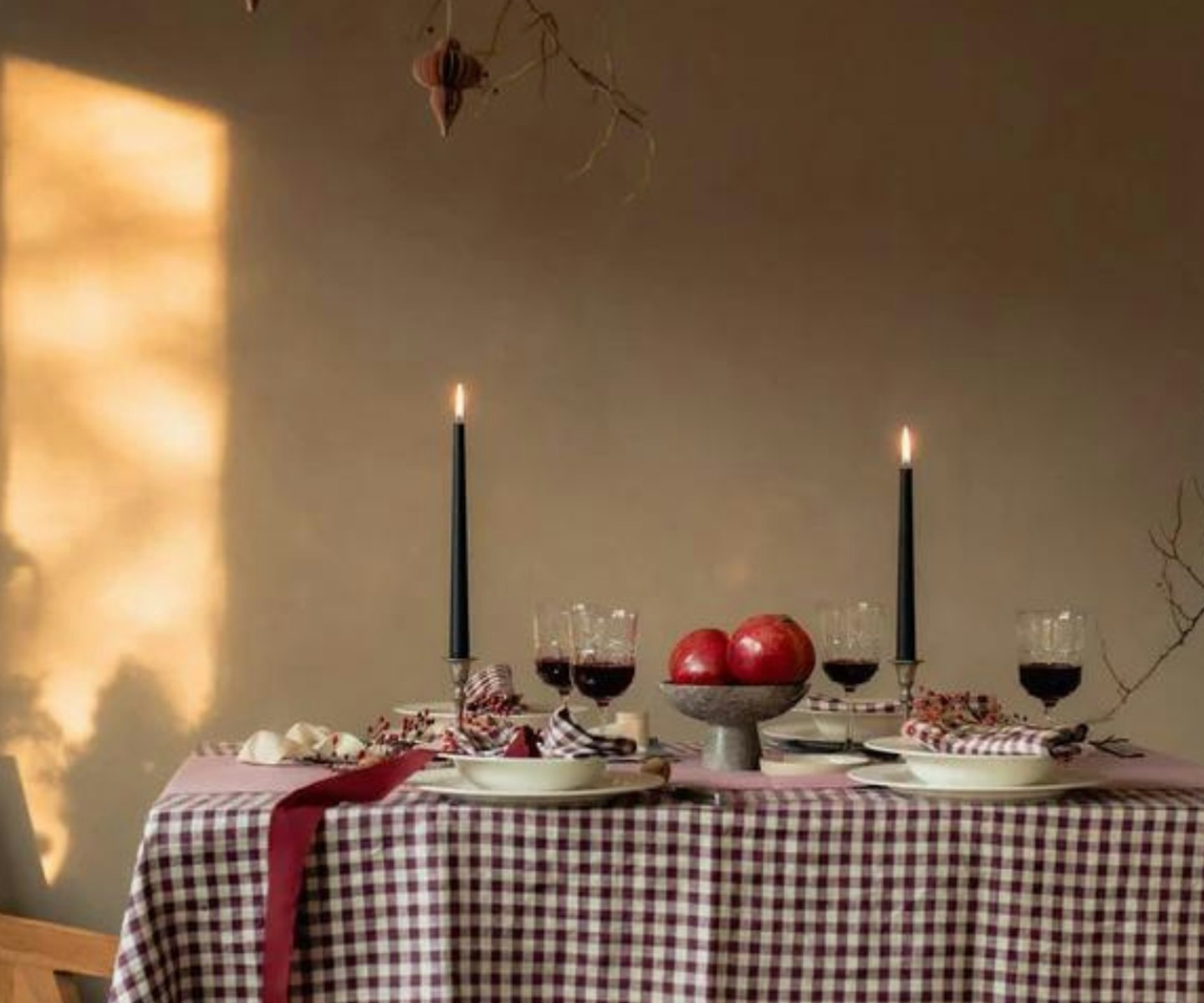 Berry Gingham Linen Tablecloth