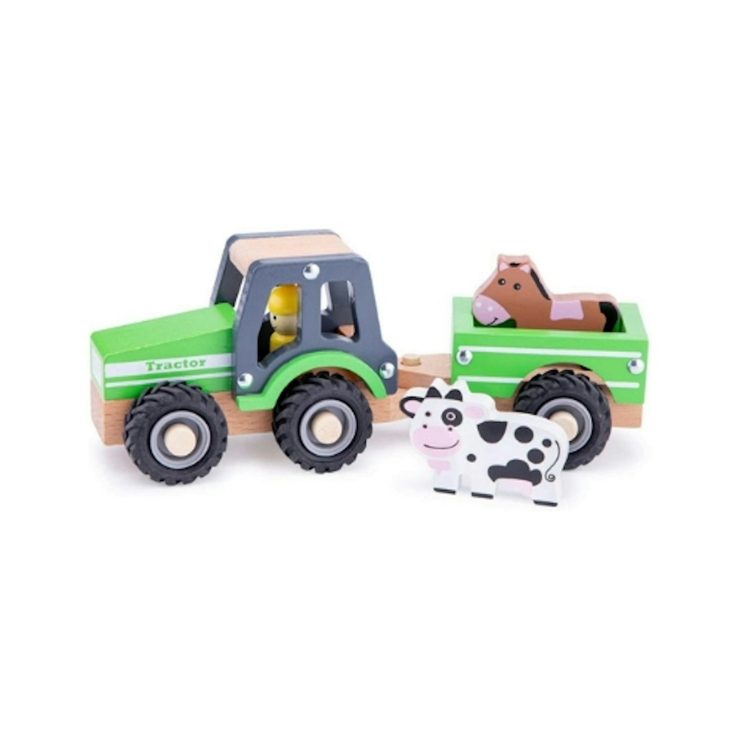 New Classic Toys Wooden Tractor with Trailer and Animals