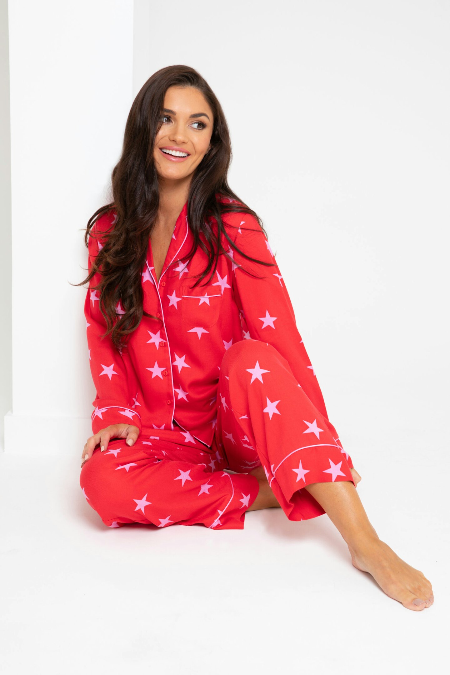 Luxe Woven Twill Pyjama Set - Red/Pin