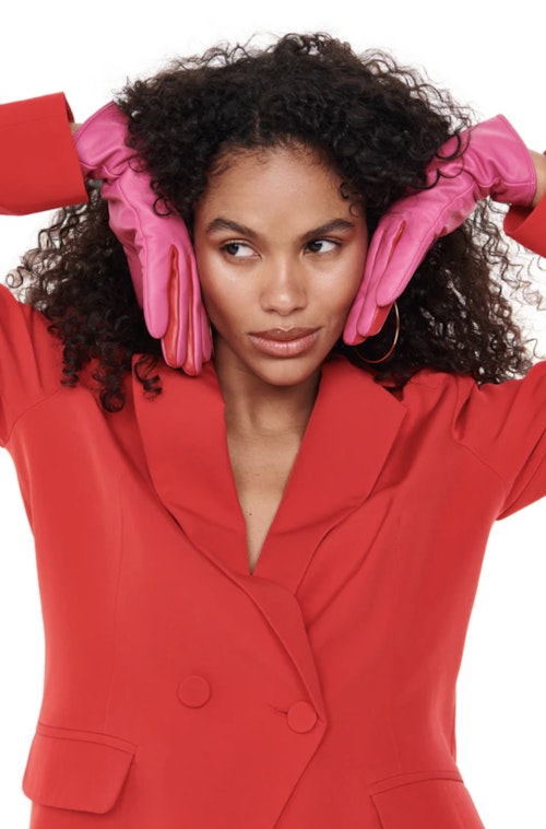 Magenta And Red Leather Gloves