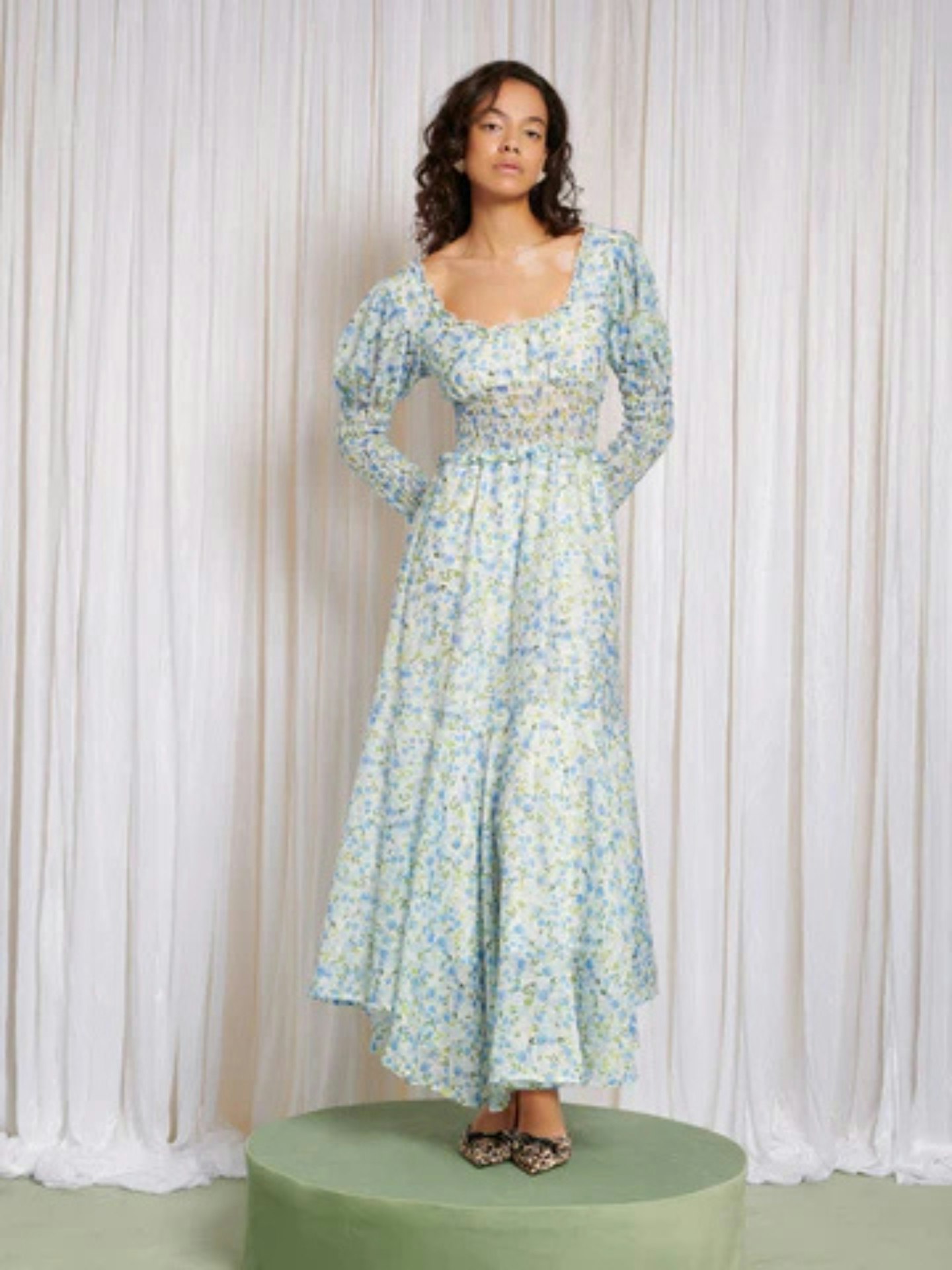 knee length dresses for ladies White Pink Floral Embroidered Smocked Dress Set main image 0
