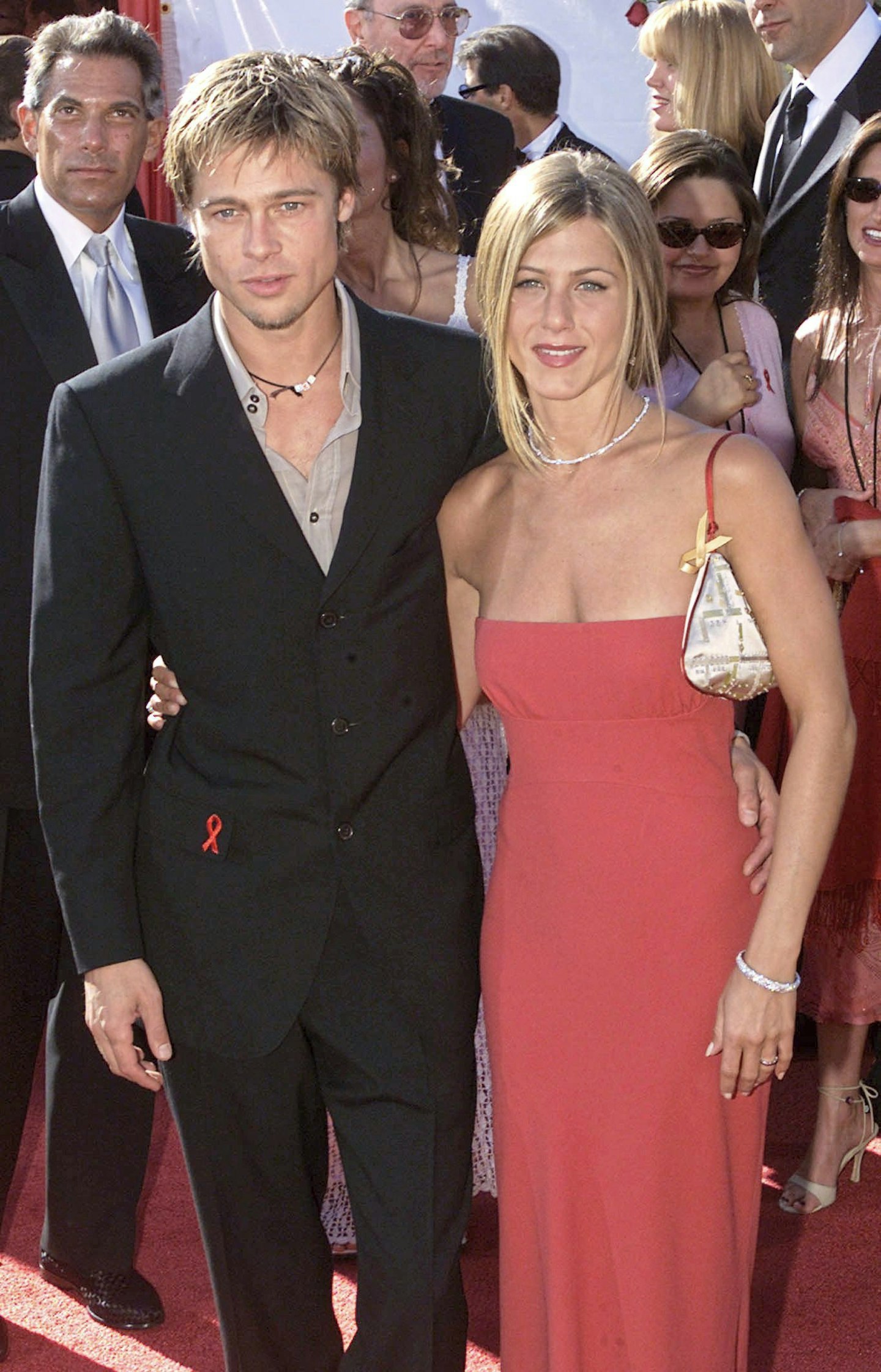 jennifer aniston and brad pitt together on a red carpet