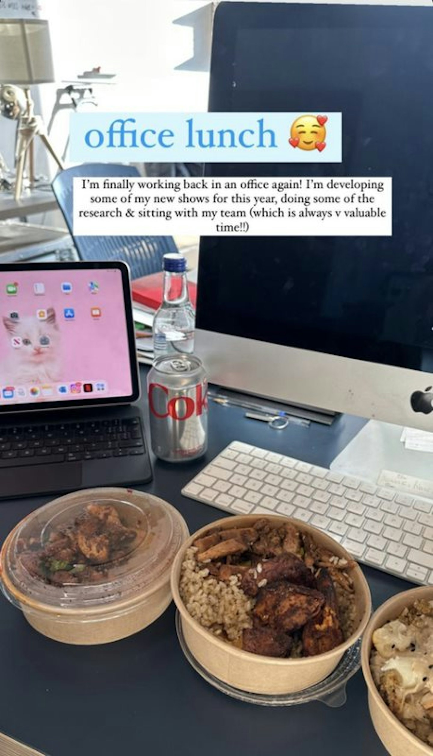 Zara McDermott's Instagram story of her office lunch
