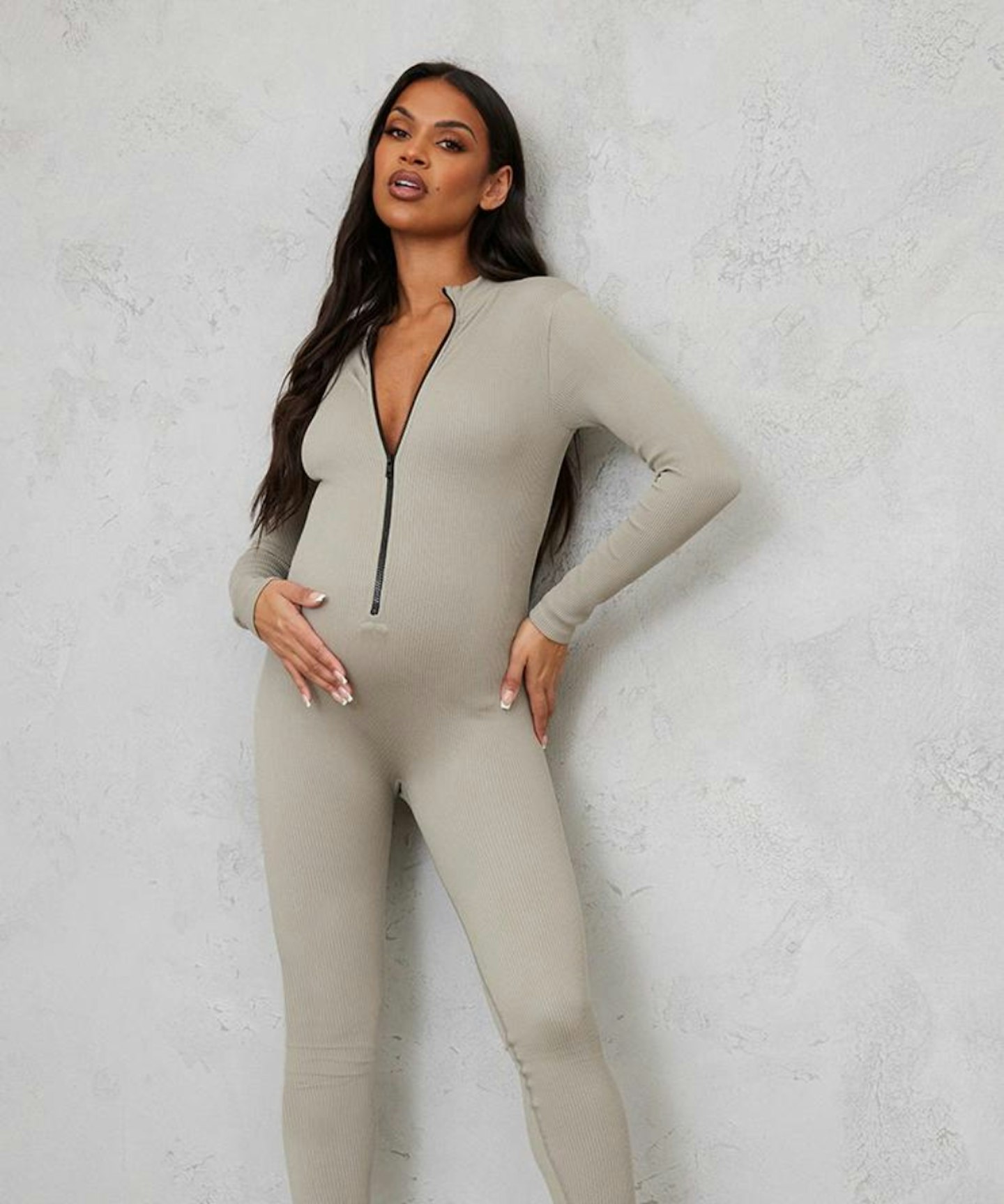 PrettyLittleThing Maternity Jumpsuit In Moss Grey