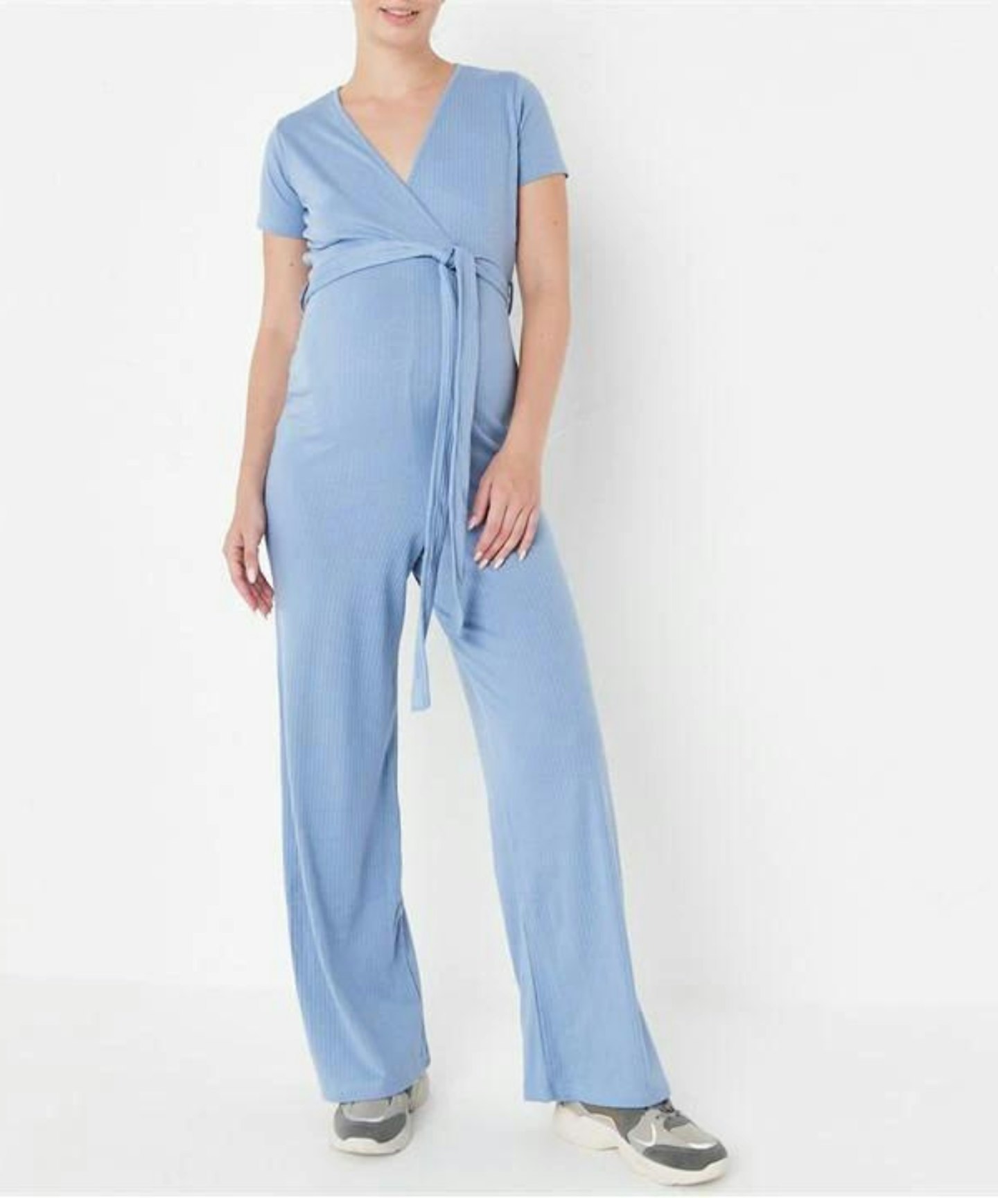 Missguided Rib V Neck Belted Maternity Jumpsuit