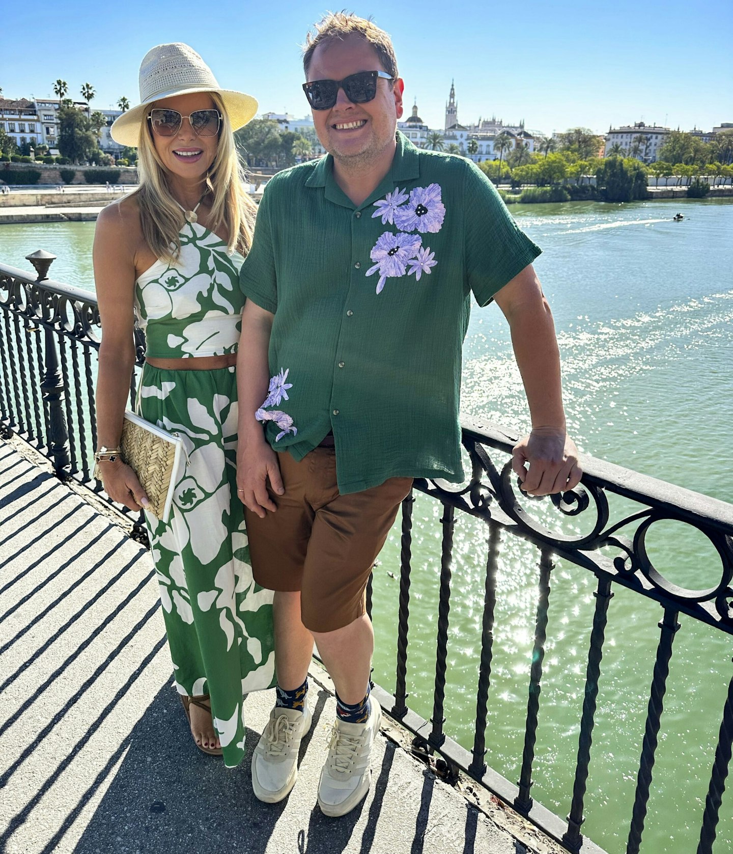 Amanda's green co-ord crop top and skirt