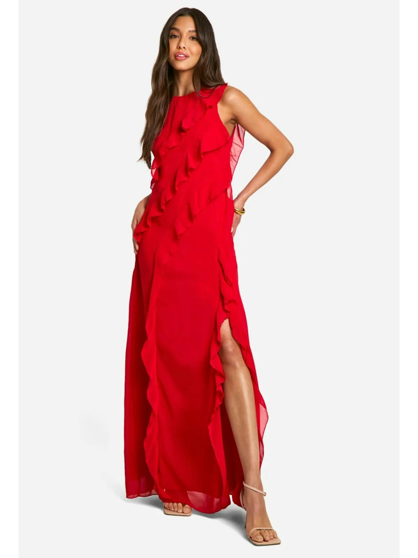 Chiffon Ruffle Split Maxi Dress