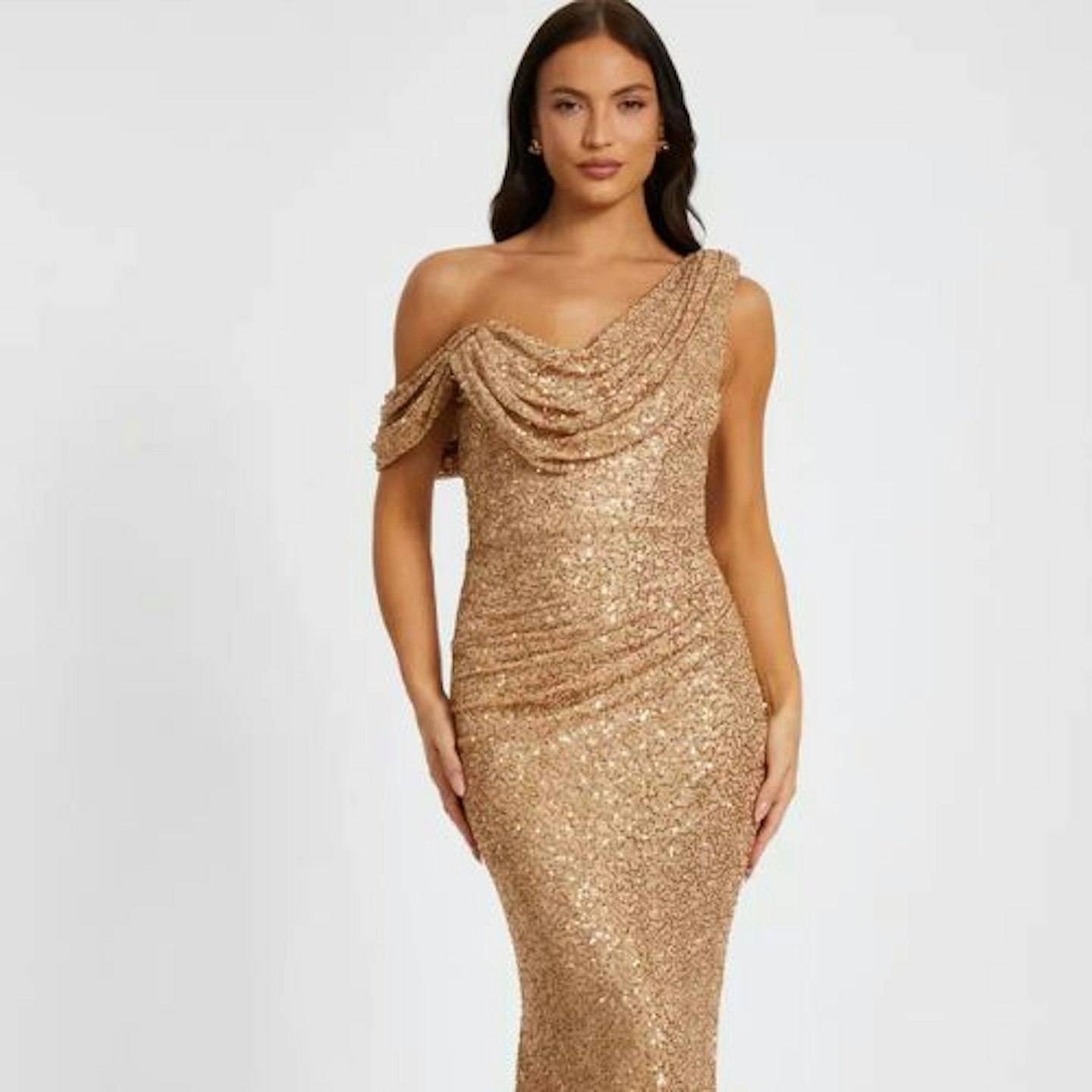 Gold Sequin Drop Shoulder Maxi Dress