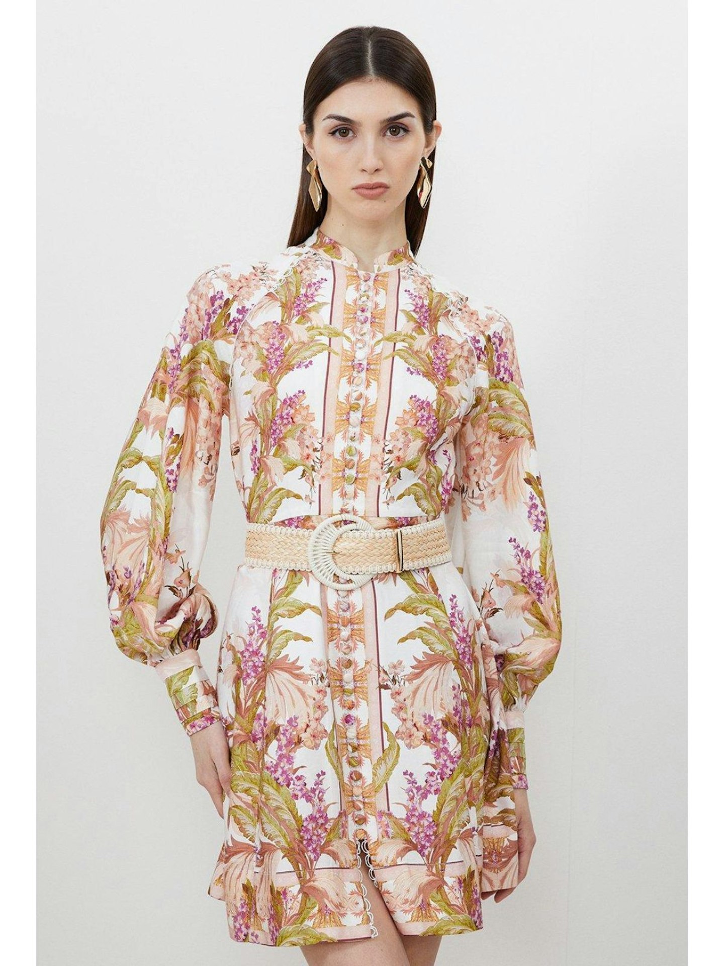 Karen Millen Mirrored Floral Viscose Linen Mini Dress