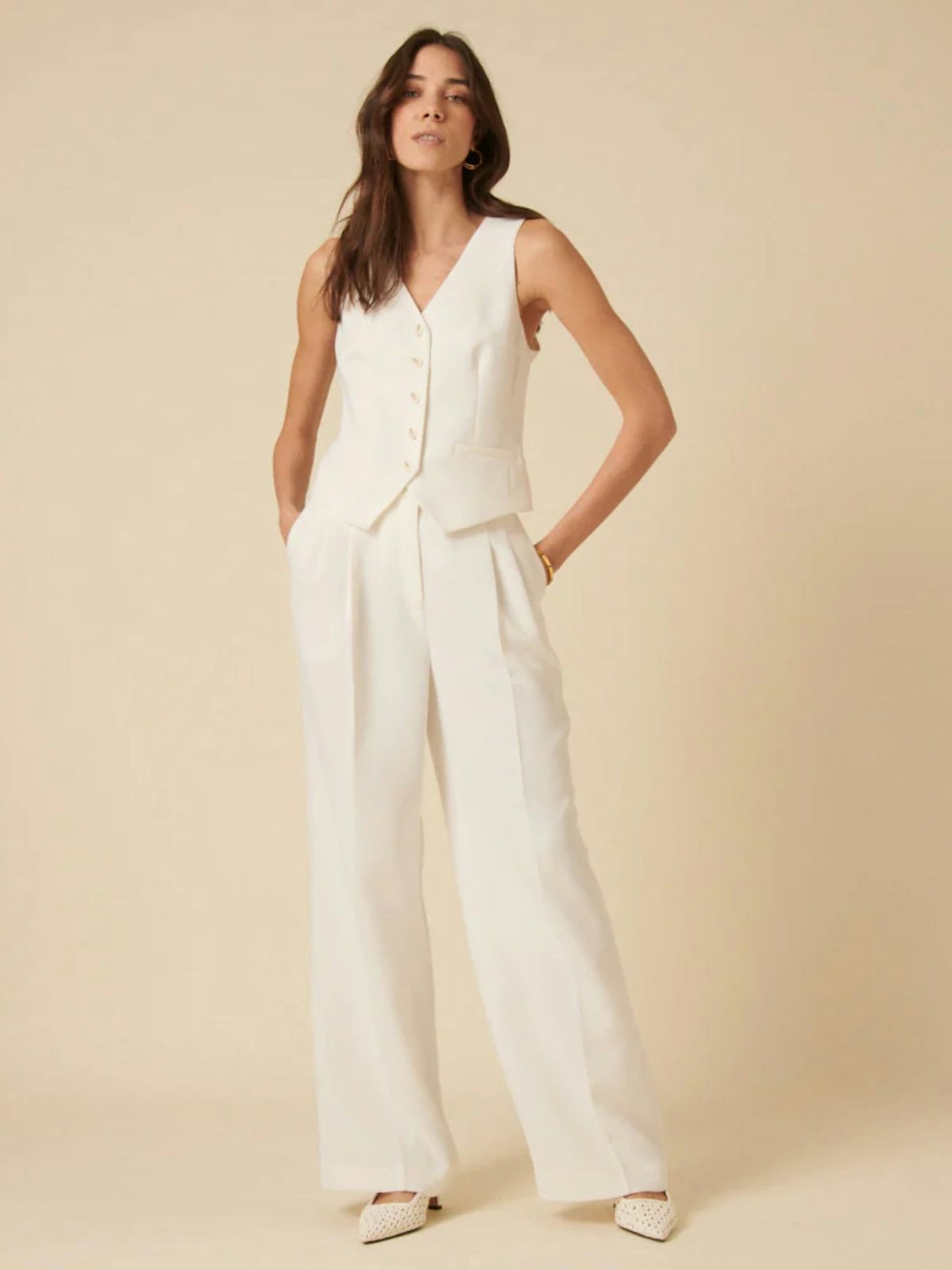 Nobody's Child White Tailored Crepe Waistcoat and Trousers