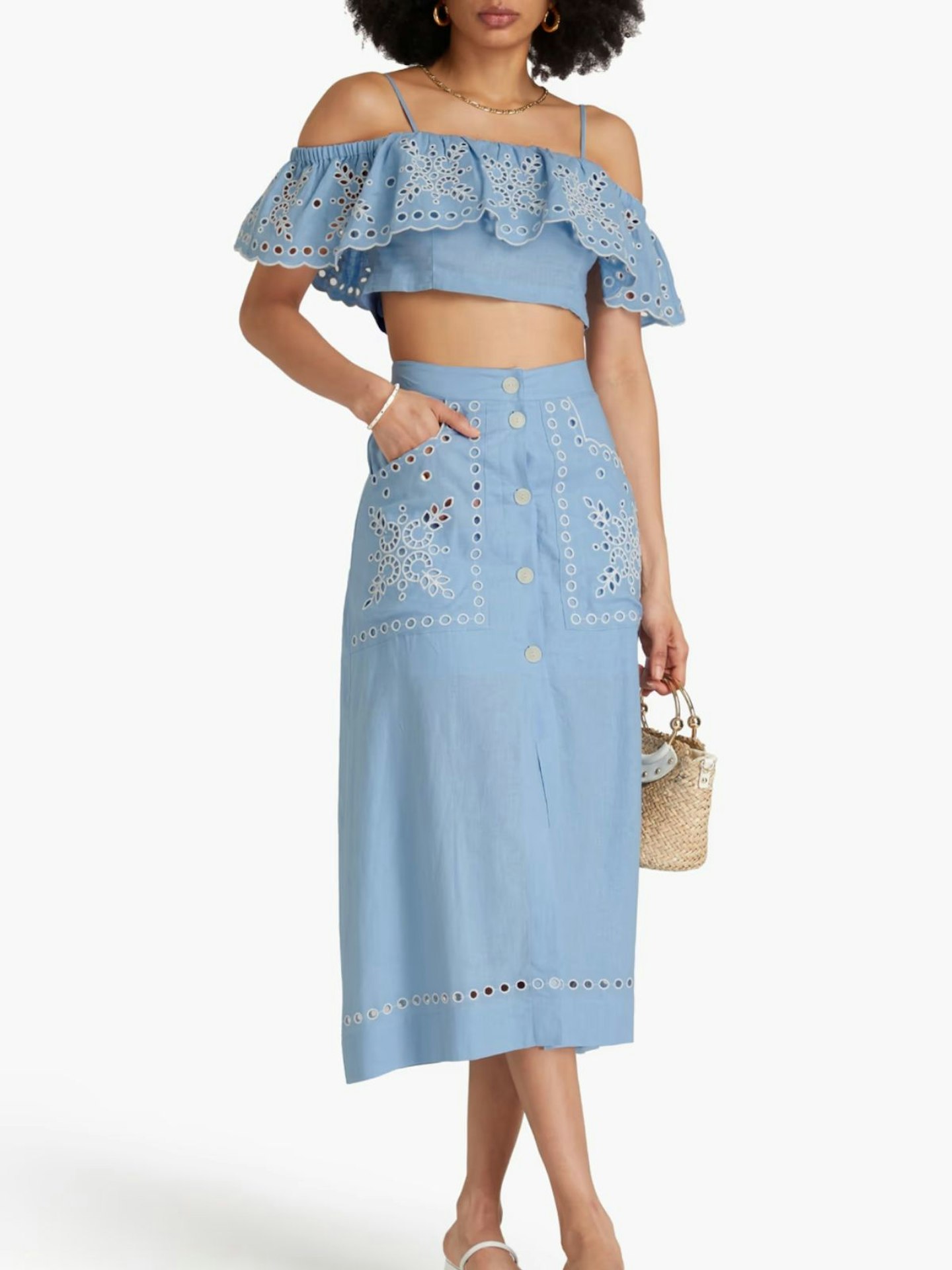 Sandro Broderie Anglaise Linen-Blend Co-ord