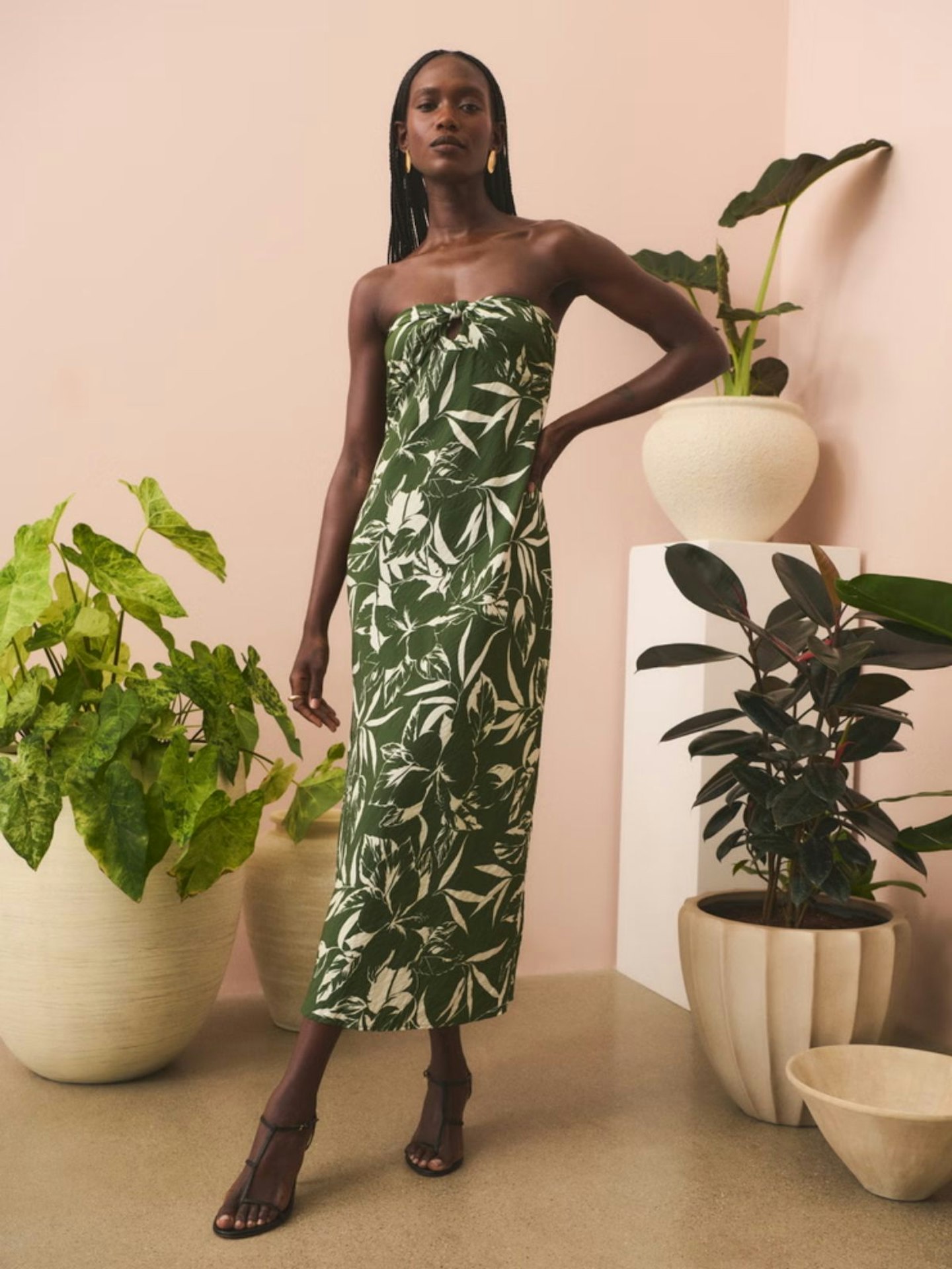 Strapless Twist-Front Maxi Dress