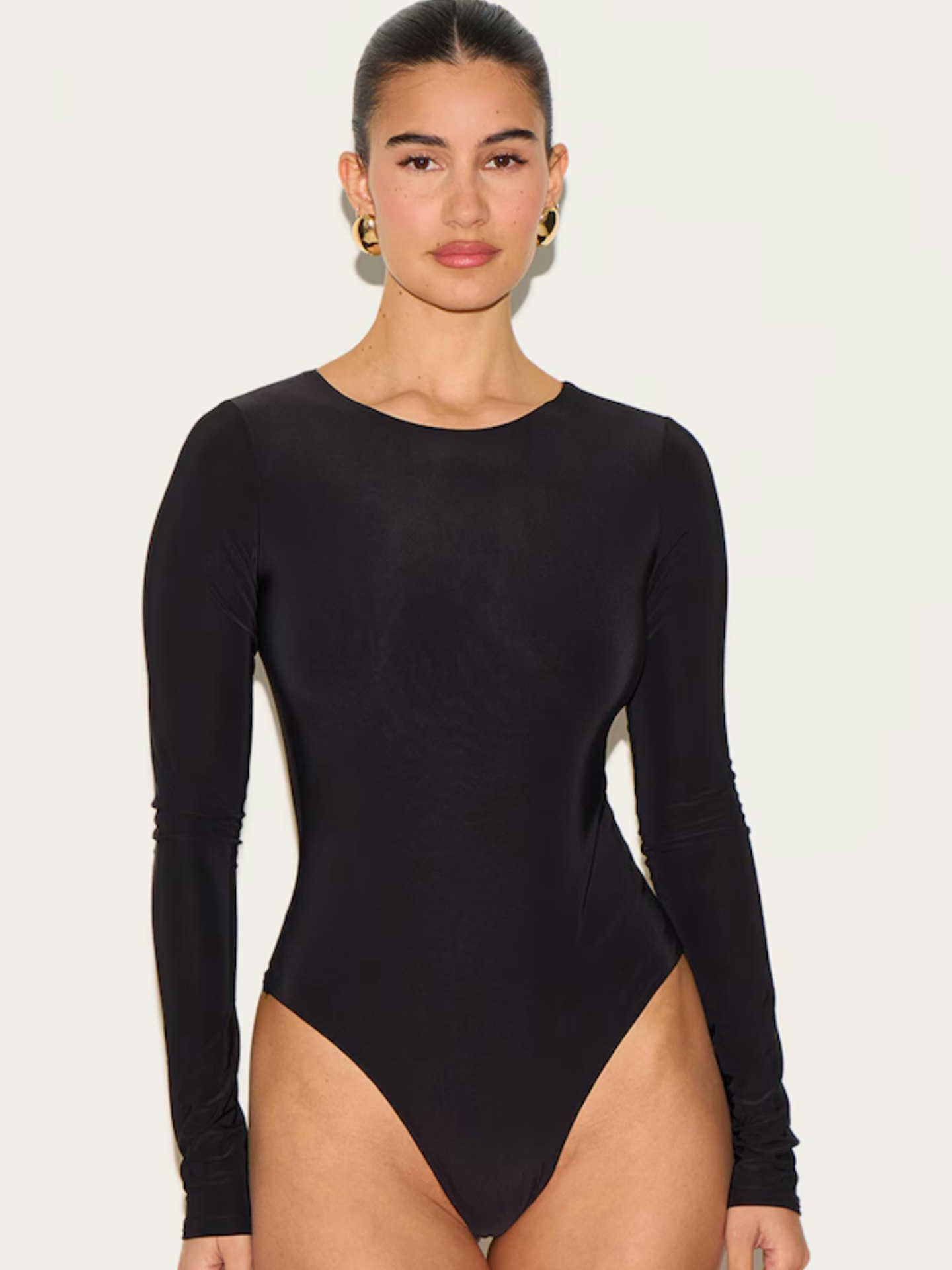 PrettyLittleThing Black Basic Slinky Long Sleeve Bodysuit