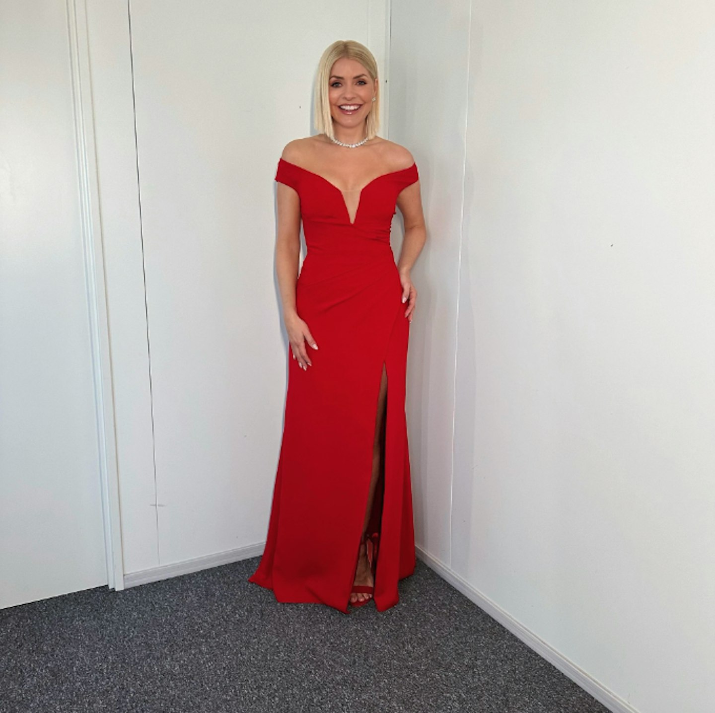 holly willoughby red plunge maxi dress
