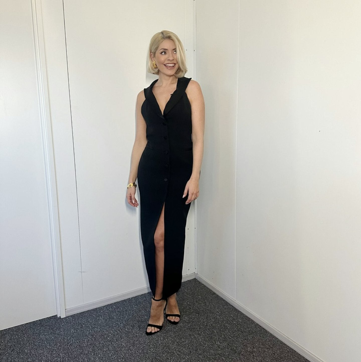 holly willoughby black plunge maxi dress on dancing on ice