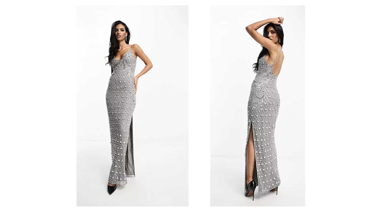 silver embellished maxi dress from asos