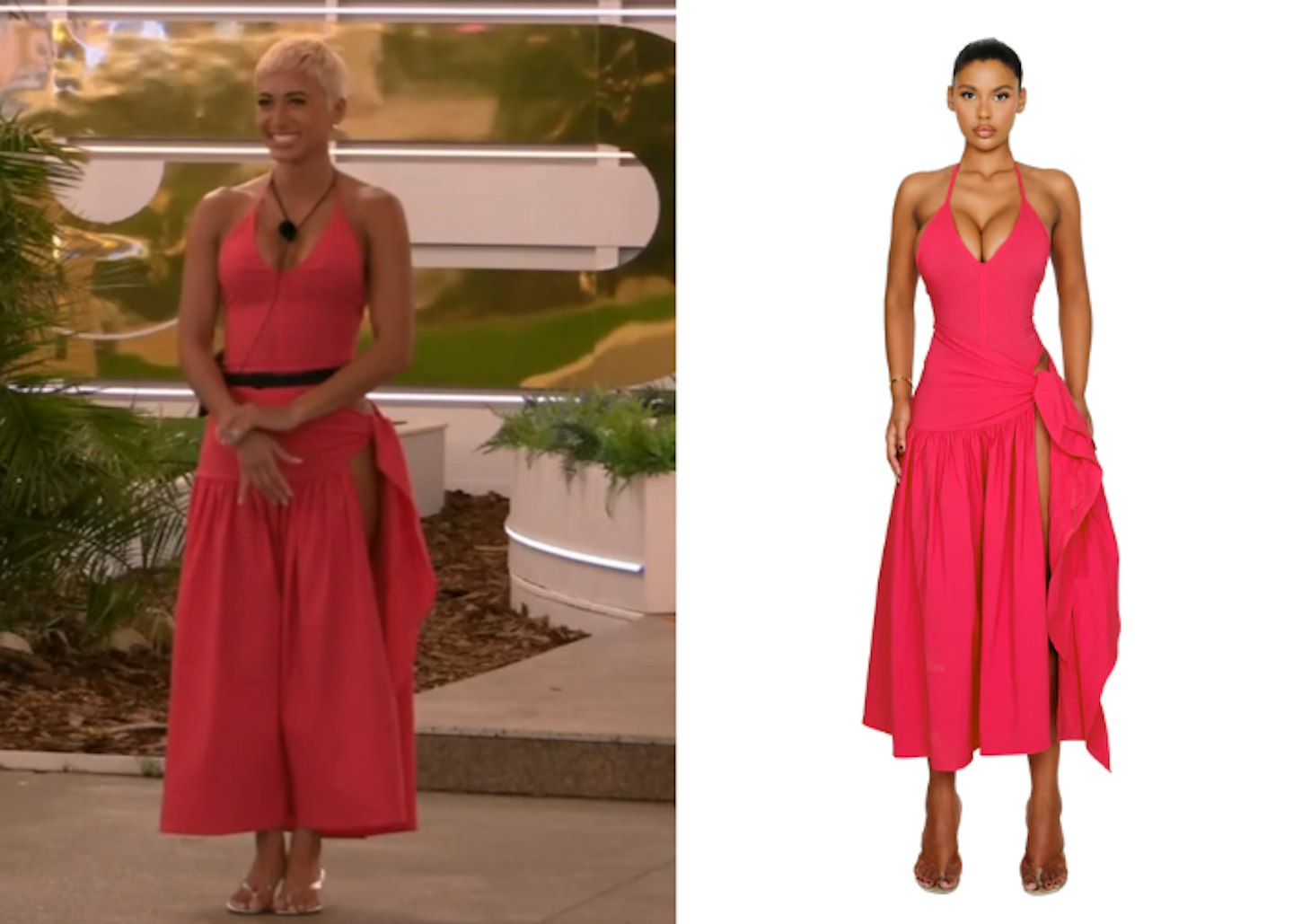 Kaz wears Cou Coo pink maxi dress for the first night