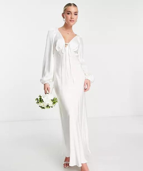 Forever New Bridal Cut Out Satin Midi Dress